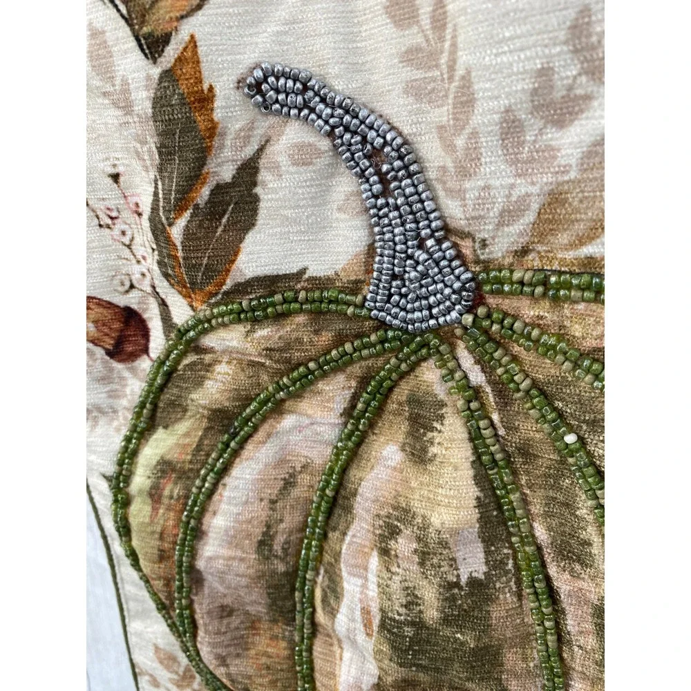 Rachel Ashwell Farmhouse Table Runner 16x72 Cream Beaded Pumpkin Fall Harvest
